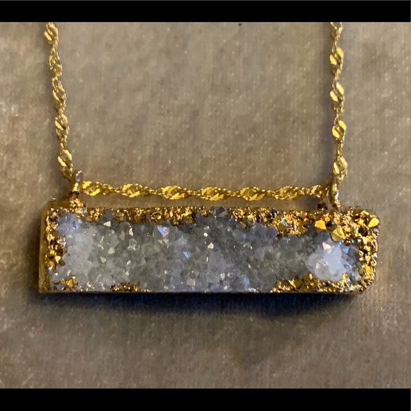 Druzy Titanium Coated Side Bar Pendant & Necklace - Picture 4 of 10